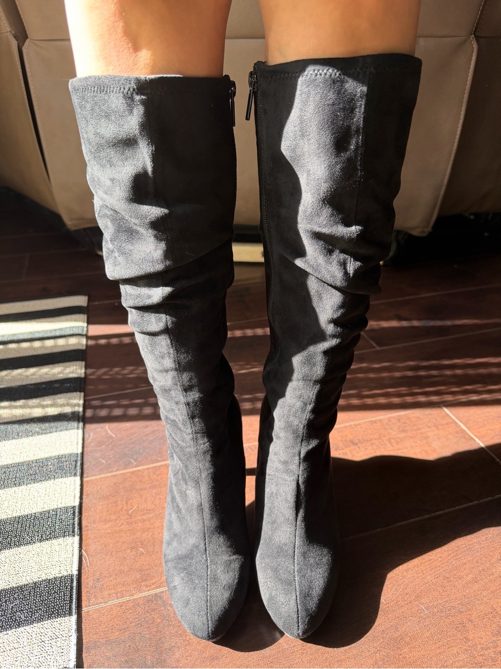 Impo Black Over-the-Knee Slouch Suede-Look Heeled Boots